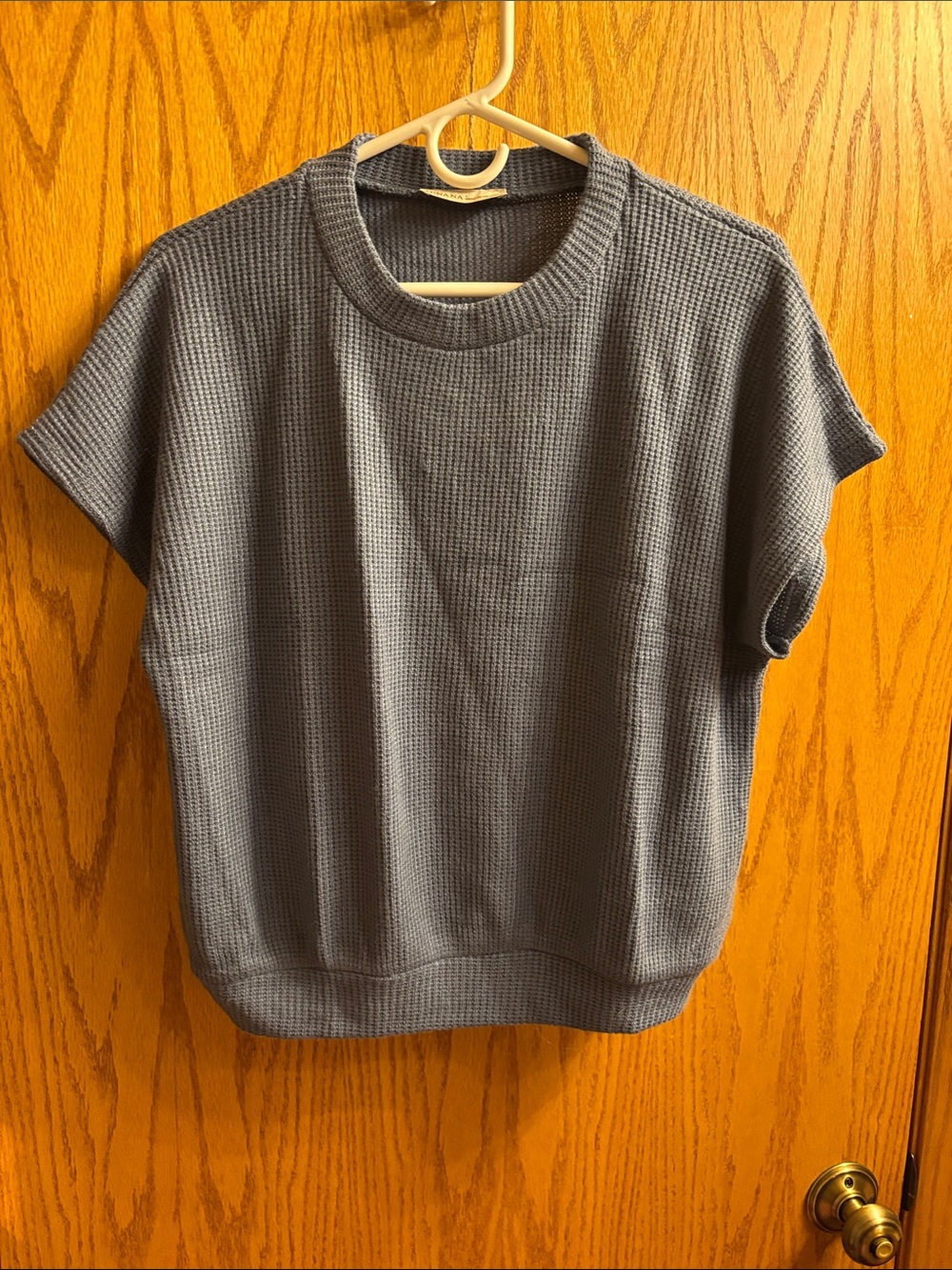Never worn Zenana Waffle Knit Short Sleeve Pullover - Dusty Blue